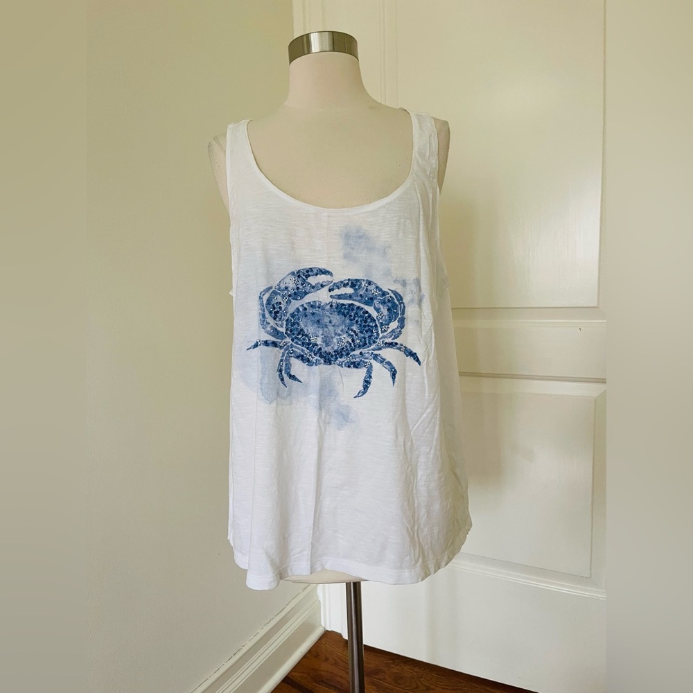 J. Jill White Tank Top with Blue Crab Design